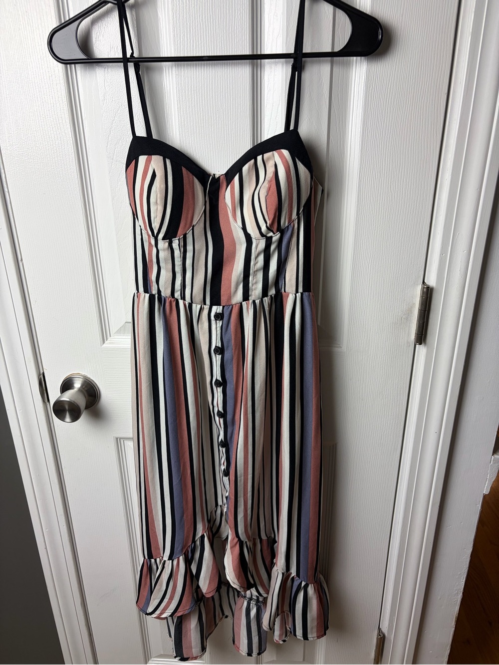 Band of Gypsies Black-Trimmed Multicolor Striped Midi Dress